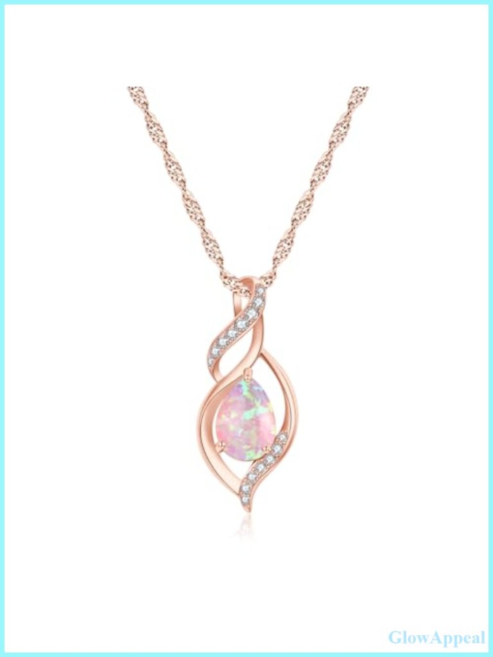 Opal Pendant Necklace 14K White Gold Plated Infinity Pear Gemstone